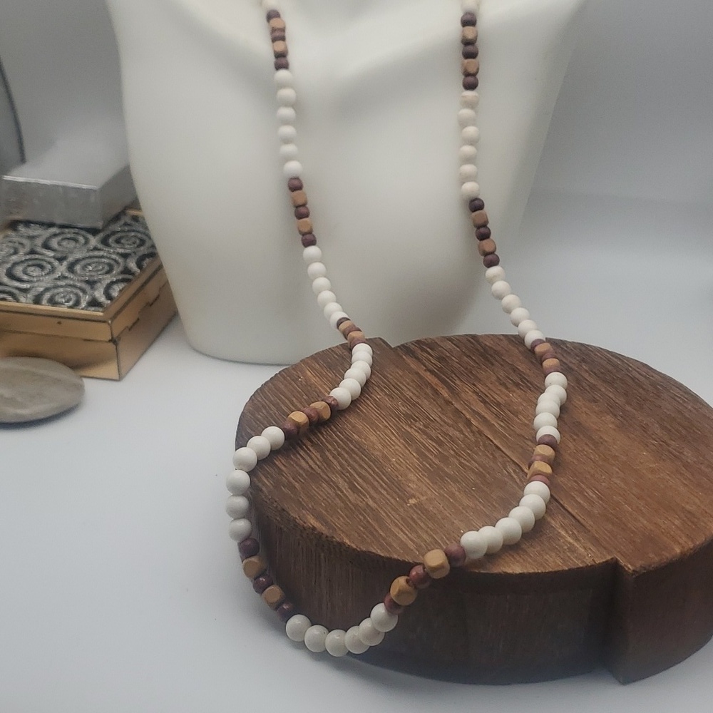 N3121 grounded in peace wooden beaded necklace